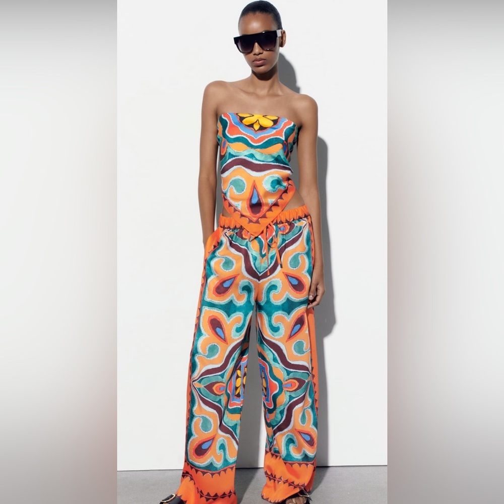 Flowy Printed Pants Set By Zara